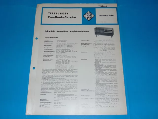 TELEFUNKEN - Salzburg 2384 - Radio Schaltbild Lagepläne Service Anleitung - 1962
