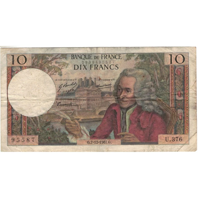 [#809684] France, 10 Francs, Voltaire, 1967, U.376, VG, Fayette:62.30, KM:147, c