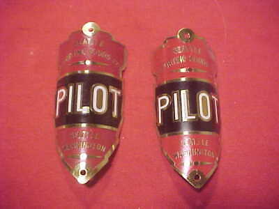 2 Pilot Bicycle Head badge name plate Emblem Brass Balloon Tire  nos