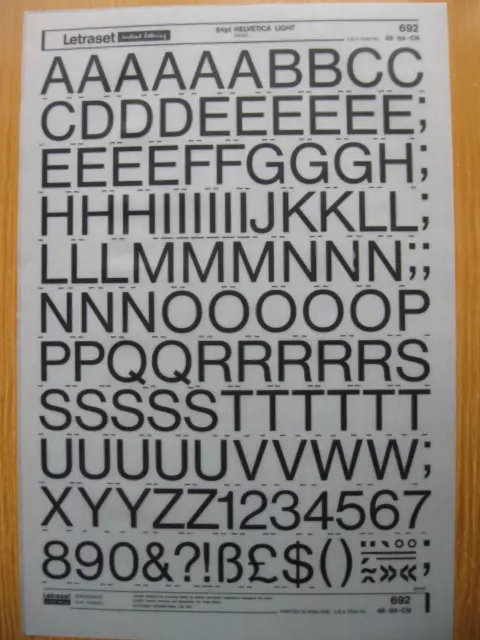 1 x Letraset Oberkoffer & Nummer HELVETICA LIGHT 84pt 23,7 mm Blatt 692 (bb)