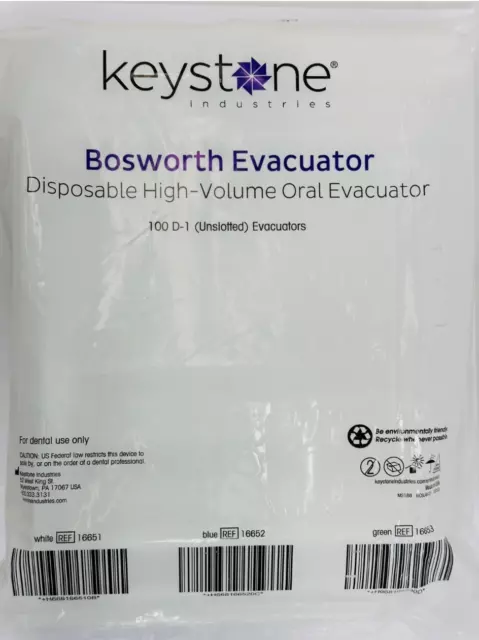 *100-Pieces* Keystone Bosworth Disposable High-Volume Evacuator White 16651