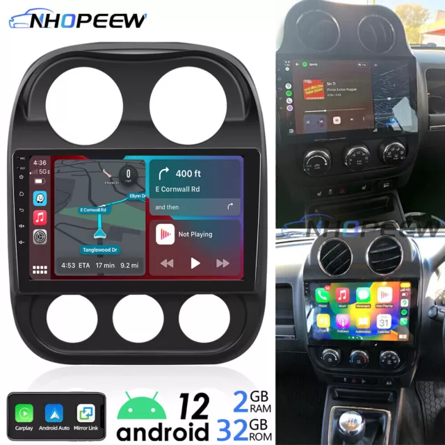10.1" Android 12 Car Radio Stereo Carplay GPS Navi WiFi For Jeep Patriot Compass