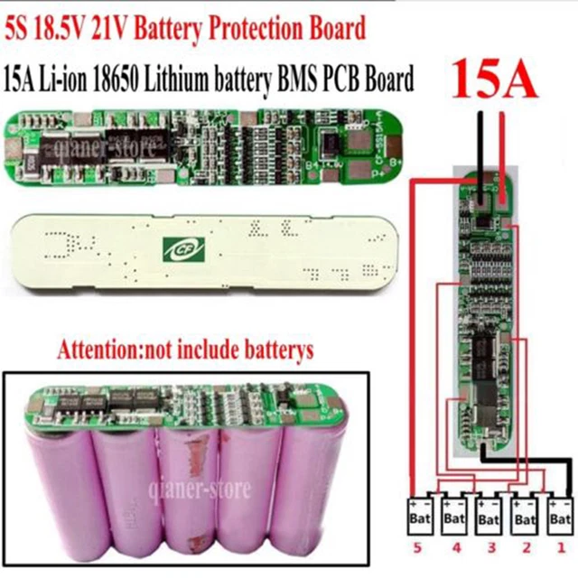 Carte De Protection BMS 5S 15A Pour Batterie Li-ion 18650 - 18V/21V, Protection Surcharge/Court-Circuit