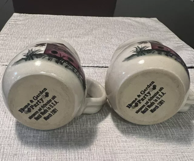 Home and Garden Party Birdhouse Country Stoneware Mugs--Set Of 2--Dated 2001 3