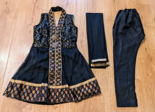 Girls Age 1-2 years Black & Gold Indian Bollywood Kameez Dress outfit