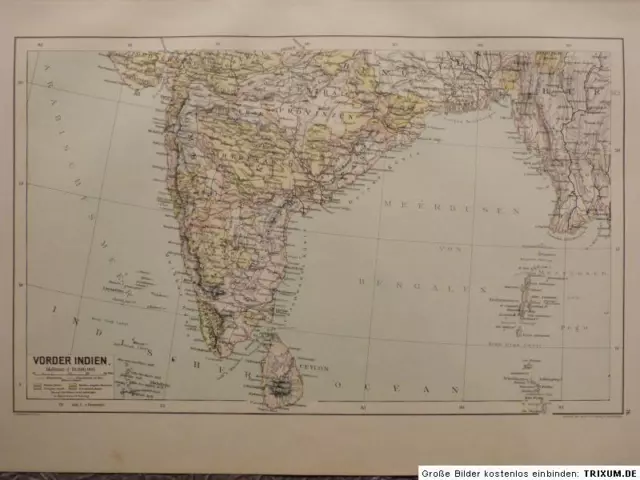 Landkarte von Vorder - Indien, Ceylon, Hartleben´s Verlag um 1890, Lithographie