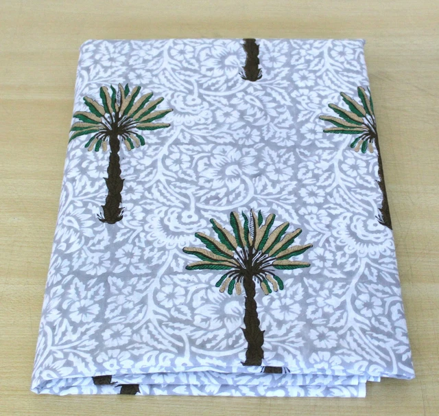 Indio Handmade El Palmera Tela Mano Bloque Estampado Ropa Costura 9.1m