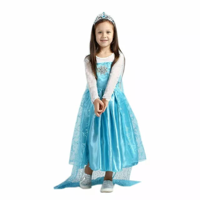 Costume Fantasia Principessa Congelato Compleanno Ragazze Festa Cosplay Elsa Anna Abito Regalo 7