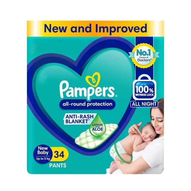 Pampers All Round Protection Pant Baby Diapers,New Born/X-Small - 34 Counts