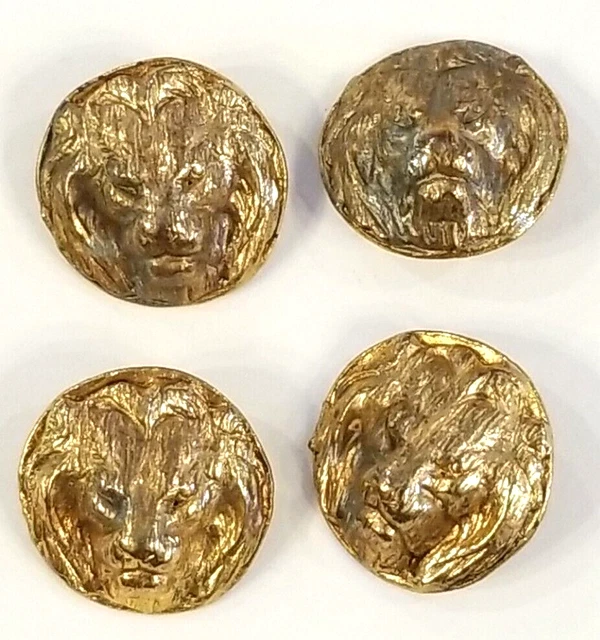 Lion Head Buttons Vintage Solid Brass  quantity 4