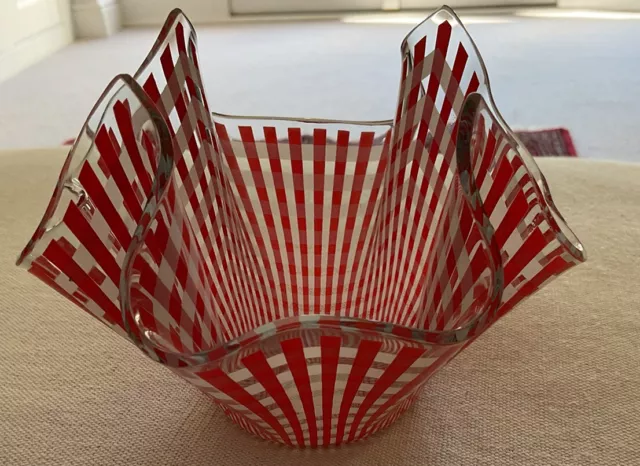 Retro Chance Glass 4" Gingham Red and White Checked Handkerchief Vase