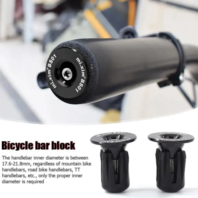 fr 2pcs Bike Bar End Plug Aluminum Alloy Bicycle MTB Handlebar End Cap (Black)