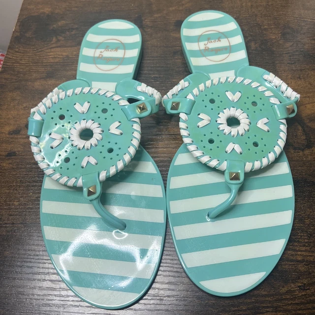 Jack Rogers Georgia Jelly Flip Flop Striped Blue & White - Size 10