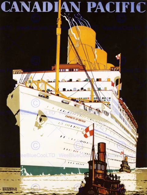 Travel Transport Ship Liner Ocean Tug Boat Funnel Canada Art Print Poster Cc2216