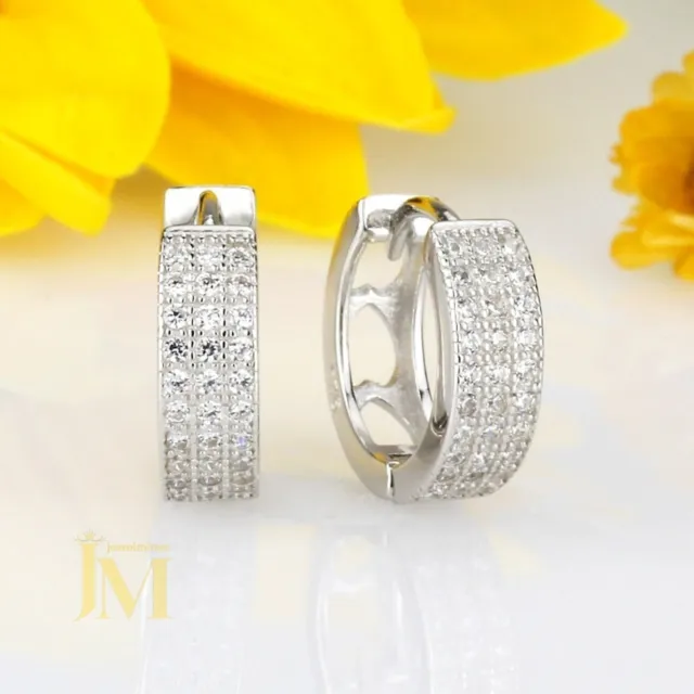 Moissanite Huggie Hoop Earrings 2.50 CT Round Cut Solid 14K White Gold For Women