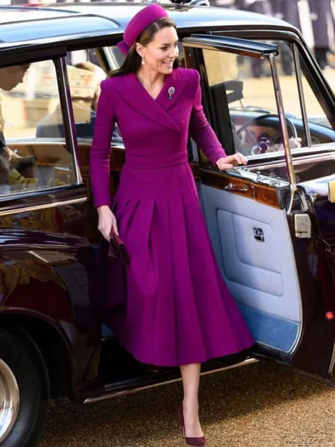 Prinzessin Kate Middleton Designer Elegantes Vintage Midi A-Linie Kleid...