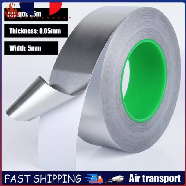 25m Aluminum Foil Tape Double Conductive EMI Shielding Heat Resist Adhesive FR