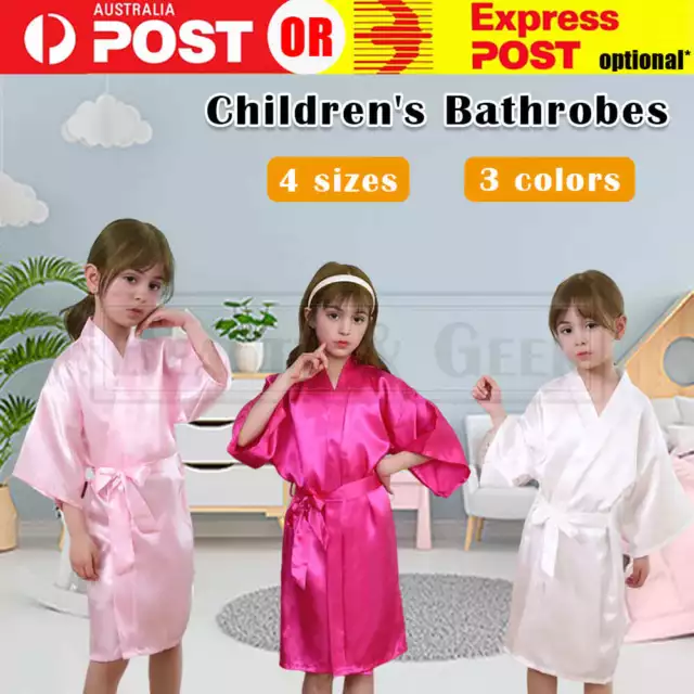 kids Silk Satin Kimono Robes Bathrobe Sleepwear Wedding Flower Girl Night Dress