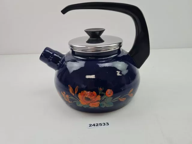 alte Wasserkanne Teekanne DDR Emaille Blumen Motiv #242533