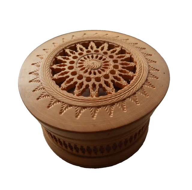 Hübsche runde Holzschatulle, Schmuckdose mit Deckel  (Vintage)