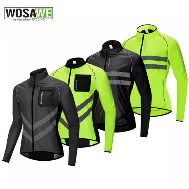 Men's Windproof Cycling Jacket Reflective Long Sleeve Hi Viz MTB Sports Top Coat