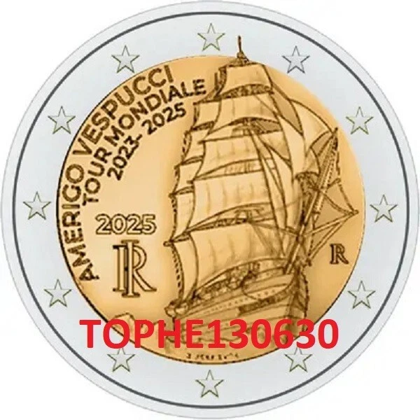 2€ Commémorative Italie 2025 - Tour Du Monde Amerigo Vespucci - Foto 11
