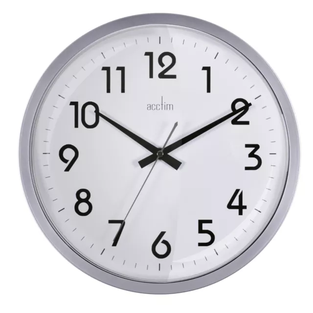 Acctim Orion Wall Clock Non Ticking Sweep Quartz Easy Read Numbers Silver 33cm