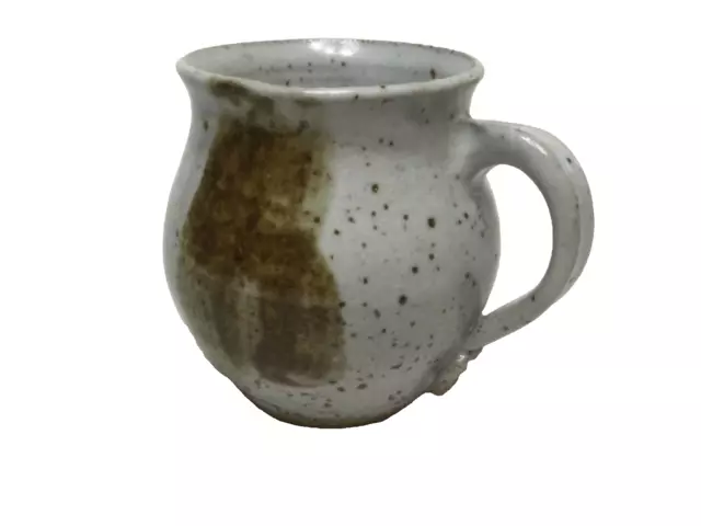 Studio Art Signed Pottery Coffee Mug Glazed grey/brown/speckled 4” Tall