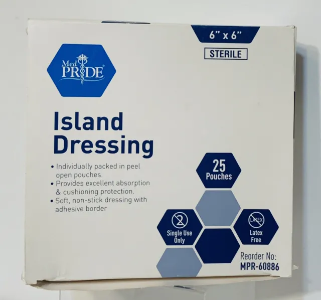 Medpride 6x6 Island Dressing Sterile Ind. Wrapped Wound Dressings 6x6 25 Ct/2025