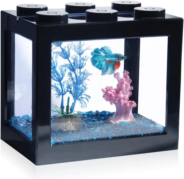 Small Betta Fish Tank, Stackable Mini Fish Tank Aquarium Tank Kit, 3/5 Gallon Re