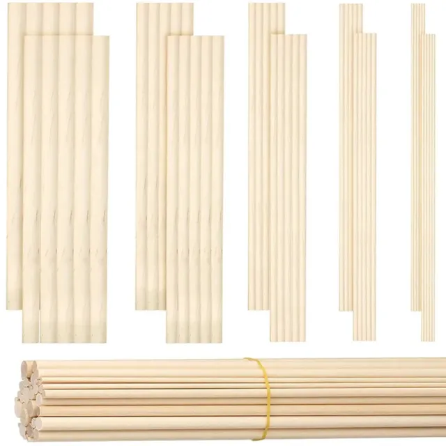 10PCS Beech Round Sticks Wood Rods Woodwork Wooden Model Hobby DIY Craft  Supply