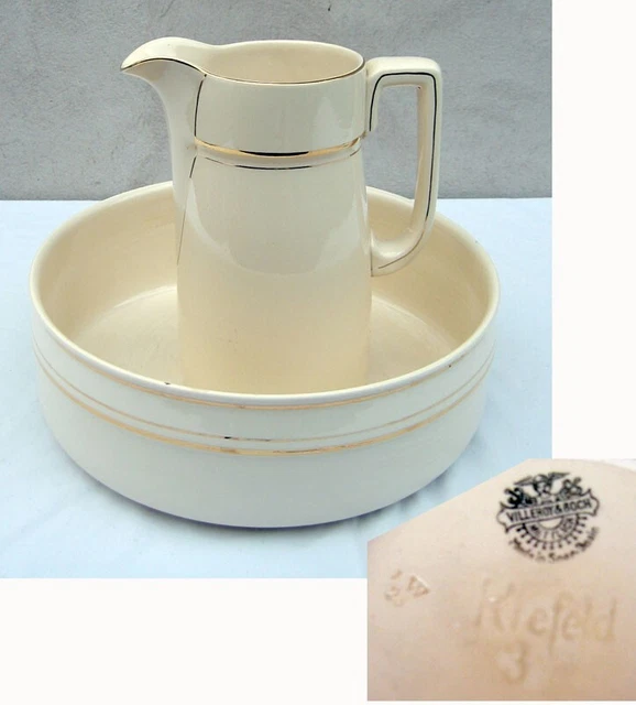 Ensemble De Toilette Ancien Terre De Fer - Broc Et Bassine En Céramique