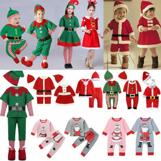 Kids Christmas Elf Santa Claus Cosplay Costume Romper Outfit Party Fancy Dress