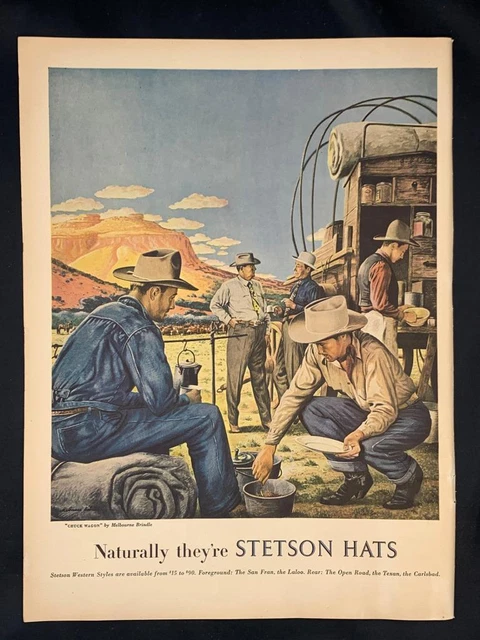 Magazine Ad* - 1948 - Stetson Hats - "Chuck Wagon" - Melbourne Brindle artwork