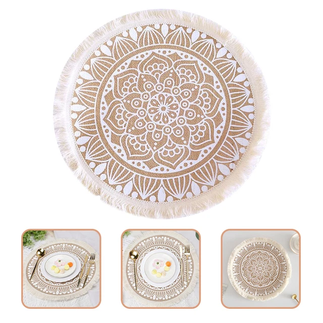 Alfombrillas de mesa tejidas con borlas de macrame tapete de aislamiento térmico montaña rusa bohemia