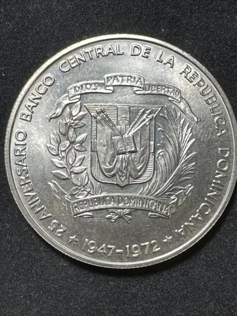 DOMINICAN REPUBLIC 1972 , Silver (.900 ) Coin 1 Peso 25th Anniv. of Central Bank