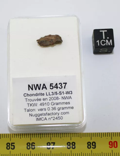 Talon de Météorite NWA 5437 dans une boite - Chondrite L/LL 3.5 (0.36 g - 017 *)