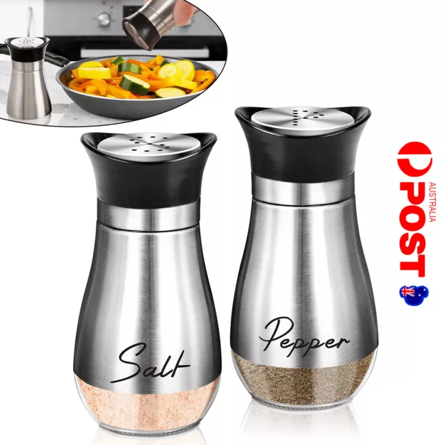 2pcs Salt and Pepper Shakers Set Premium Stainless Steel Glass Pepper Shaker B