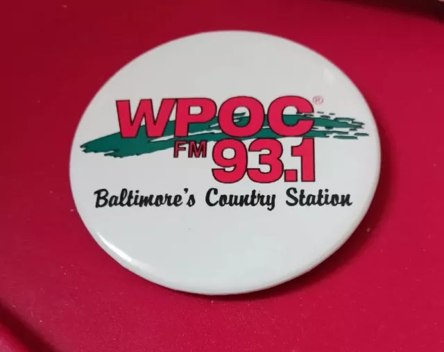 VINTAGE WPOC FM 93.1 Baltimore Country Radio Station 3 Inch Pin Button Pinback.