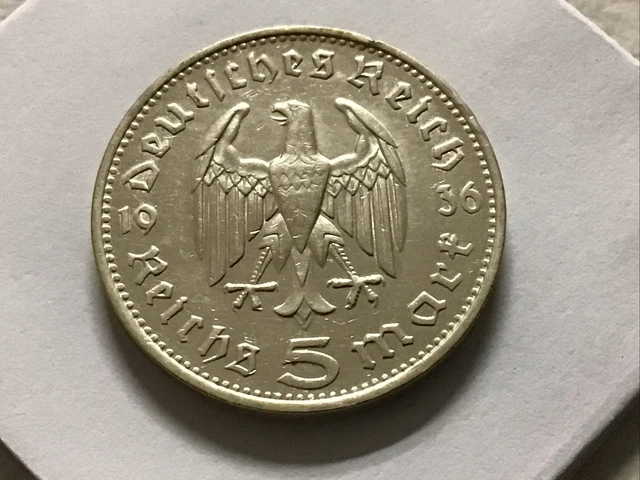 1936  F  Germany  (Paul von-Hindenburg)  5 Marks Silver