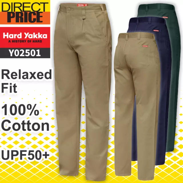 Hard Yakka Work Pants Cotton Drill  Mens Heavy Duty Y02501 Trousers Strong Mens