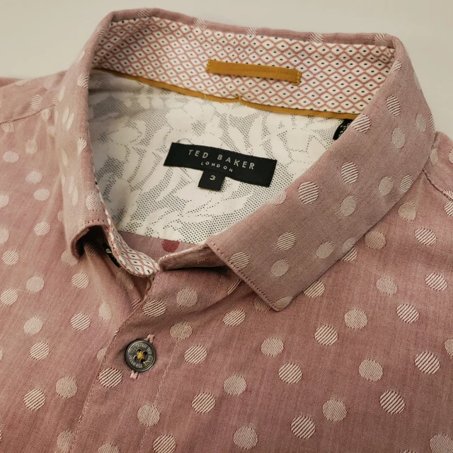 Ted Baker Shirt Size 3 Fits Like SMALL Slim Fit Light Pink Long Sleeve Polka Dot