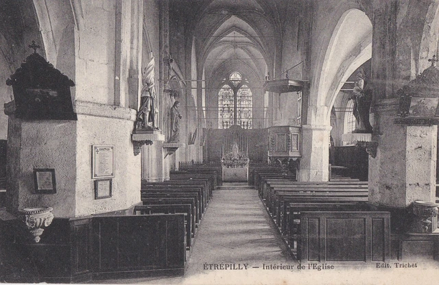 CPA 77 BRIE Env. Meaux Puisieux Marcilly Barcy ETREPILLY Intérieur de l'Eglise