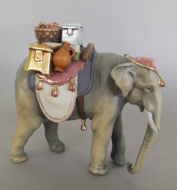 Elefant mit Gepäck ca. 14 cm hoch für Krippenfiguren Größe 11 cm Holz bemalt