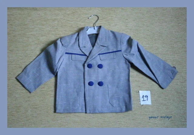 Nuova Giacca Estiva Bambini Bambini Grigio Chiaro Pedine Retrò Vintage Anni '60 '70