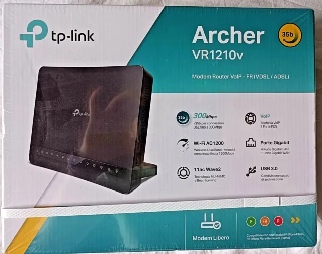 TP-Link Archer VR1210v Modem Router EVDSL fino a 300Mbps, Wi-Fi AC1200 2,4/5GHz,