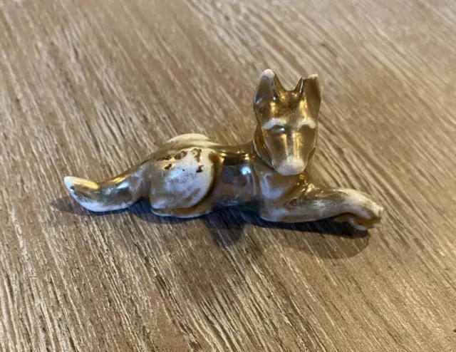 German Shepherd Figurine, Vintage￼ Porcelain ￼Dog w/ Gold Painting Made In Japan