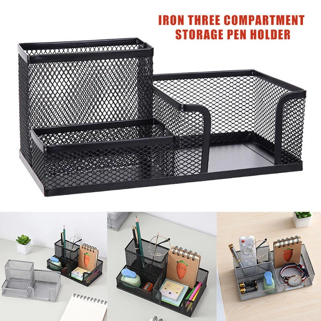 Metal Desktop Pen Holder Office Storage Box Pencil Desk Mesh Organizer Non-slip