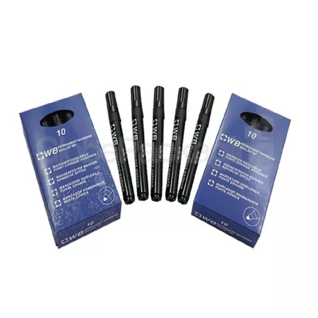 10 x QUALITY BLACK BULLET TIP PERMANENT MARKER PENS