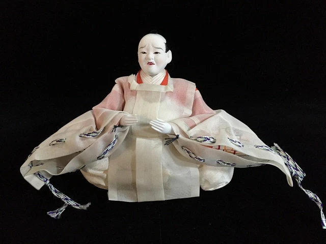 J0011 Japanese Vintage HINA Doll Statue Kimono Black Hair Man OKIMONO Interior